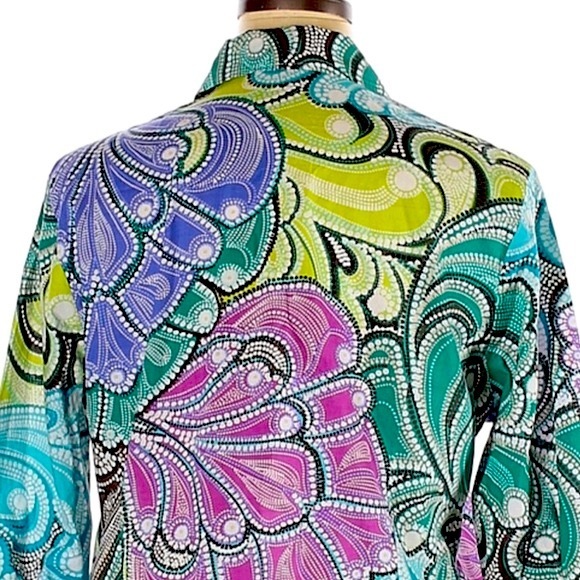 Dana Buchman XL teal 3/4 sleeve button up blouse - Picture 8 of 13